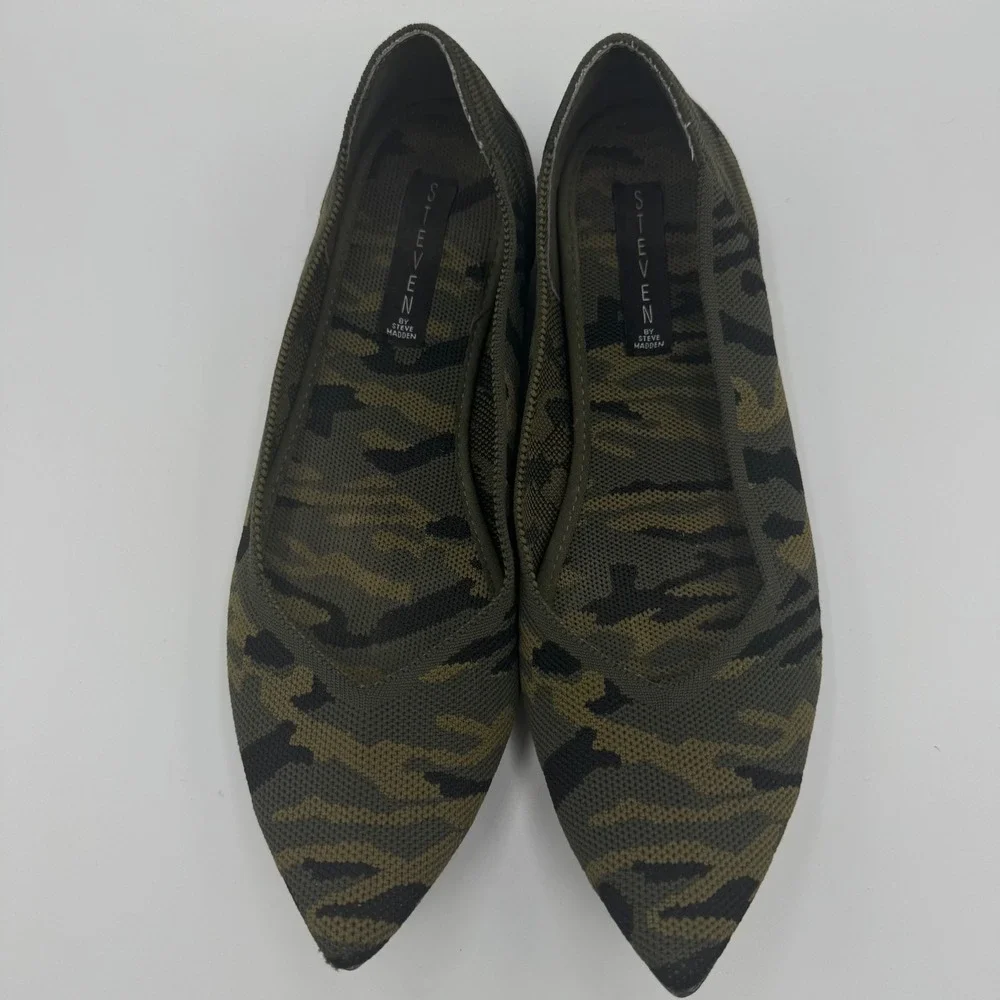 Steven by Steve Madden Rosy Flats Women 10 Green Camo‎ Knit Pointed Toe Shoes